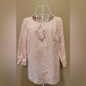 Boden Cherry Print Cotton Blouse Top 12 Long Sleeve Button Back EUC